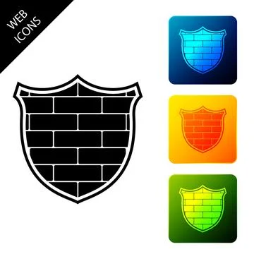 Shield with cyber security brick wall icon isolated on white background. Data Stock Illustration