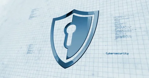 Shield cyber security contour 3d symbol on project scheme Stock Footage 304294968