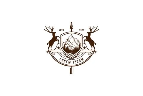 Shield Deer with Arrowhead Badge Emblem for Hunting Adventure Logo Design Stock-Illustration