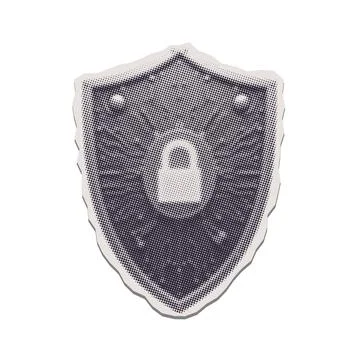 Shield with digital lock - torn out isolated paper sticker. Concept of Stock Illustration