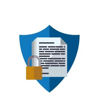 Shield documents security padlock Stock Illustration