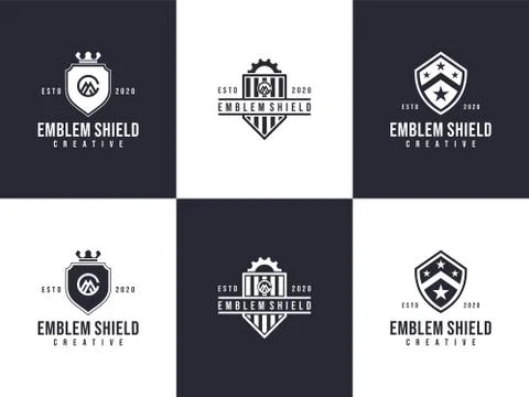 Shield emblem, shield army, shield security logo set ilustration stock vector Stock Illustration