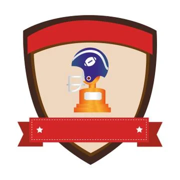 Shield emblem with side view american football helmet and Trophy Cup with pla Stock Illustration