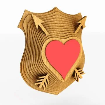 The shield emblem is stylized to the heart. 3D illustration Stock Illustration