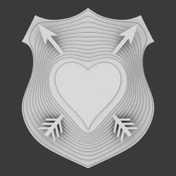 The shield emblem is stylized to the heart. 3D illustration Stock Illustration