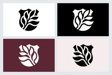 Shield Emblem with Wheat Leaf Vector Logo Design イラスト素材