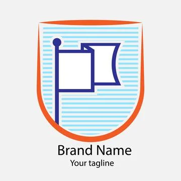 Shield Emblem with White Flag and Blue Stripes Stock Illustration