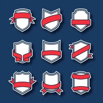 Shield emblems with red ribbons in a classic heraldic style Stock Illustration