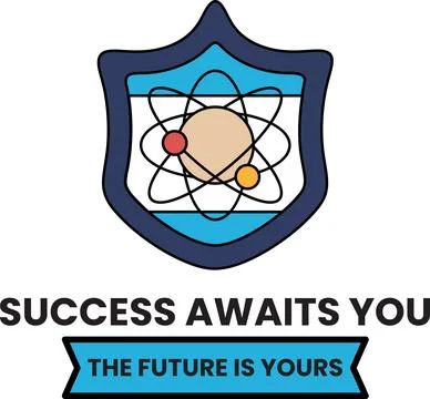 Shield embraces atomic structure, symbolizing protection and progress Stock Illustration