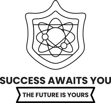 Shield embraces atomic structure, symbolizing protection and progress Stock Illustration