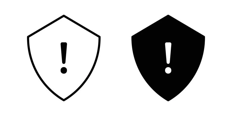 Shield exclamation icon. Outline, flat icons Stock Illustration
