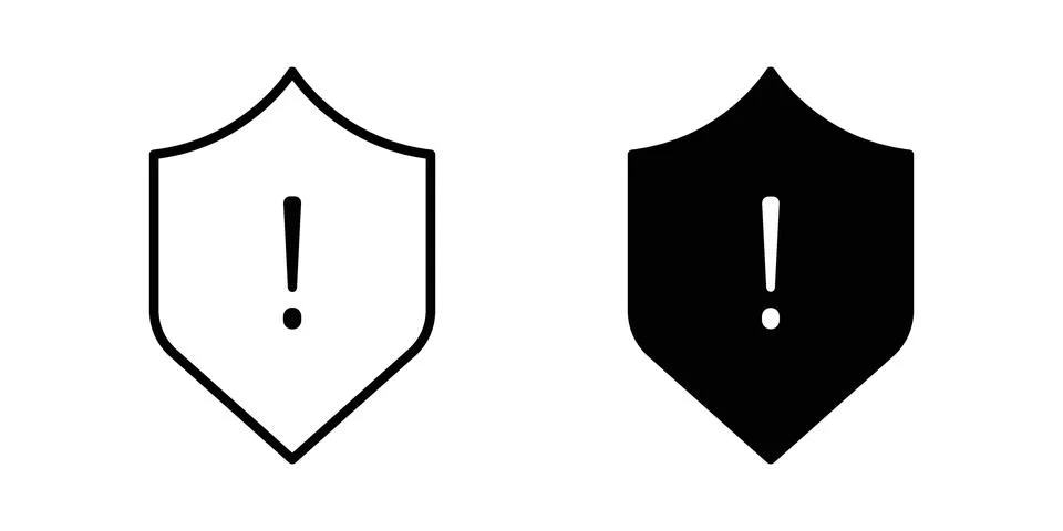 Shield exclamation icon. Outline, flat icons Stock Illustration