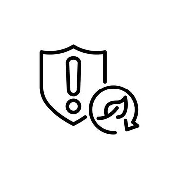 Shield, exclamation mark, leaf and recycling arrow. Environment protection Stock Illustration