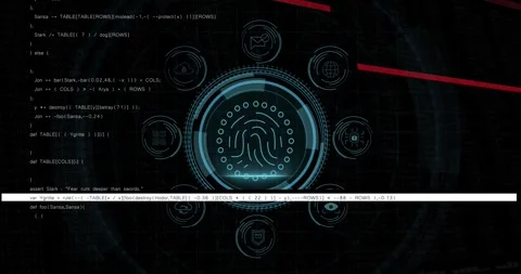 Shield fading starting HUD morphing into print ring, scanning, icons forming, Stock Footage 330159549
