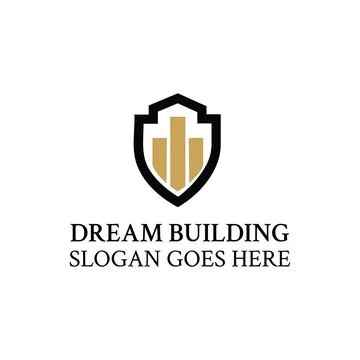 Shield featuring three gold vertical bars representing buildings. 스톡 일러스트