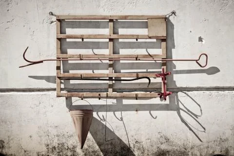 Shield with fire accessories Stock Photos