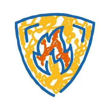 Shield with fire flame drawing indicating protection concept Illustrazione stock