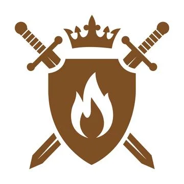 Shield Fire Sword Warrior Logo Design Security Vector Template Icon Stock Illustration