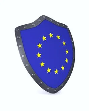 Shield with flag EC on white background. Isolated 3D illustration Stock-Illustration