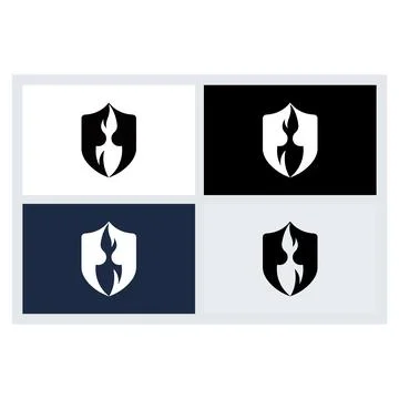 Shield Flame Logo Design Vector Set Stock Illustration