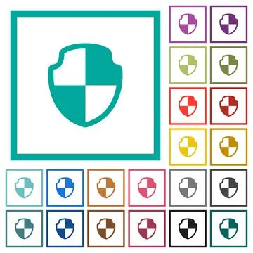 Shield flat color icons with quadrant frames Illustrazione stock