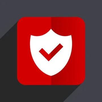 Shield flat design web vector icon. Red square sign on gray background in eps イラスト素材