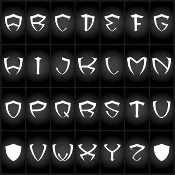 Shield font, alphabet. Logos set. Vector Stock Illustration