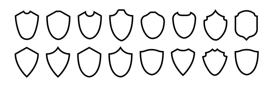 Shield frame set. Collection shield signs. Empty outline icons. Vector Stock Illustration
