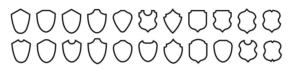 Shield frame set. Collection shield signs. Empty outline icons. Vector Stock-Illustration