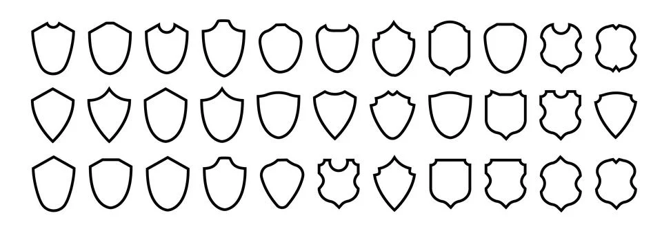 Shield frame set. Collection shield signs. Empty outline icons. Vector Stock Illustration