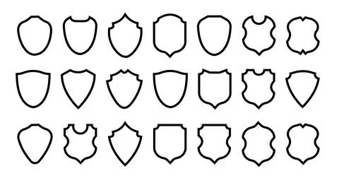 Shield frame set. Collection shield signs. Empty outline icons. Vector Stock Illustration
