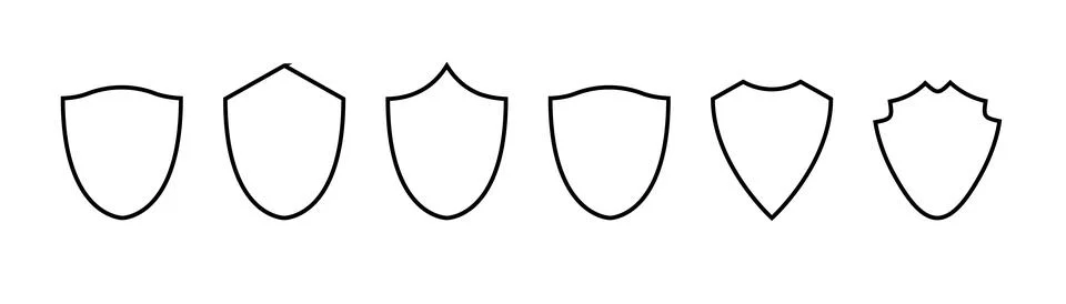 Shield frame set. Collection shield signs. Empty outline icons. Vector Stock-Illustration