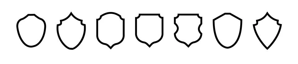 Shield frame set. Collection shield signs. Empty outline icons. Vector Stock Illustration