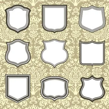 Shield Frames on Damask Background Stock Illustration