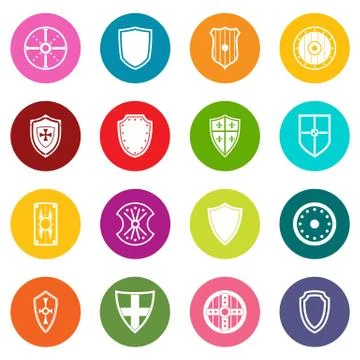 Shield frames icons many colors set Illustrazione stock