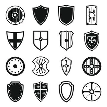 Shield frames icons set, simple style Illustrazione stock