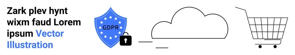 Shield with GDPR badge, lock, cloud, and shopping cart highlighting data secu Stock Illustration