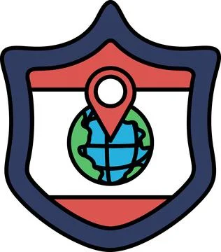 A shield with a globe and a red and blue arrow pointing to the globe Stock Illustration