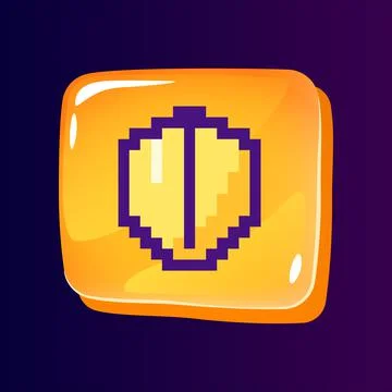 Shield glossy ui button with pixelated color icon Stock Illustration