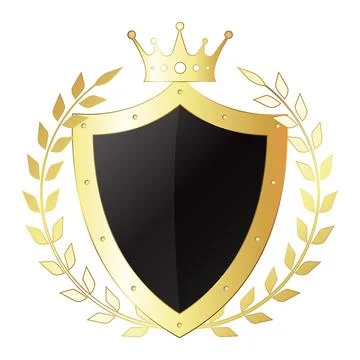 Shield with gold crown and round laurel wreath Stock Illustration