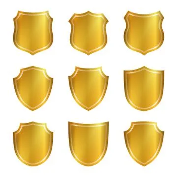 Shield gold icons set shape emblem 스톡 일러스트