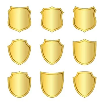 Shield gold icons set shape emblem Stock Illustration