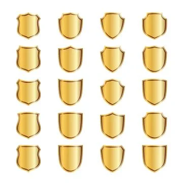 Shield gold icons set shape emblem Stock Illustration