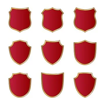 Shield gold red icons set shape emblem Stock Illustration