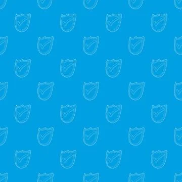 Shield with green tick pattern vector seamless blue Illustrazione stock