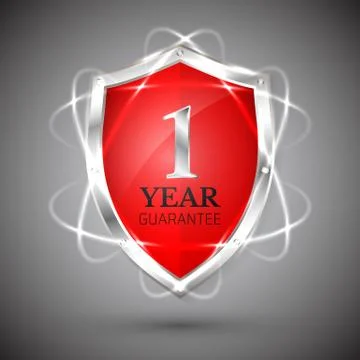 Shield with a guarantee 1 year icon. Warranty Label obligations. Safeguard si Stock Illustration