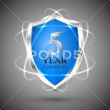 Shield with a guarantee 5 year icon. Warranty Label obligations. Safeguard si Stock Illustration