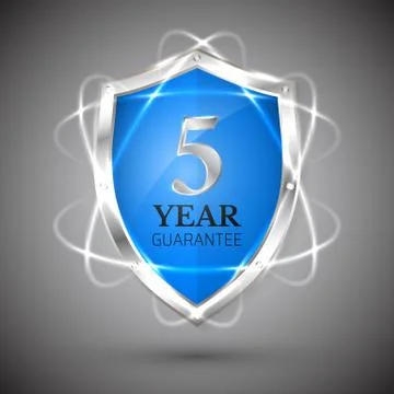 Shield with a guarantee 5 year icon. Warranty Label obligations. Safeguard si Stock Illustration