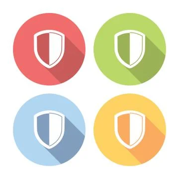 Shield Guard Emblem Flat Icons Set Stock Illustration