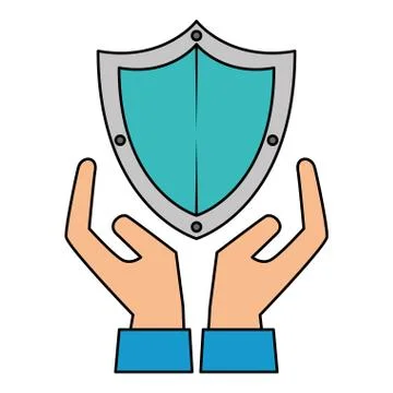 Shield guard security with hands Stock Illustration